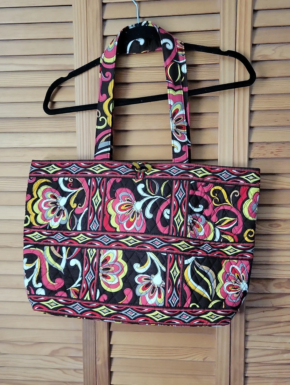 Vera Bradley Puccini Brown Red Large Tic Tac Tote Retired Quilted Shoulder Bag